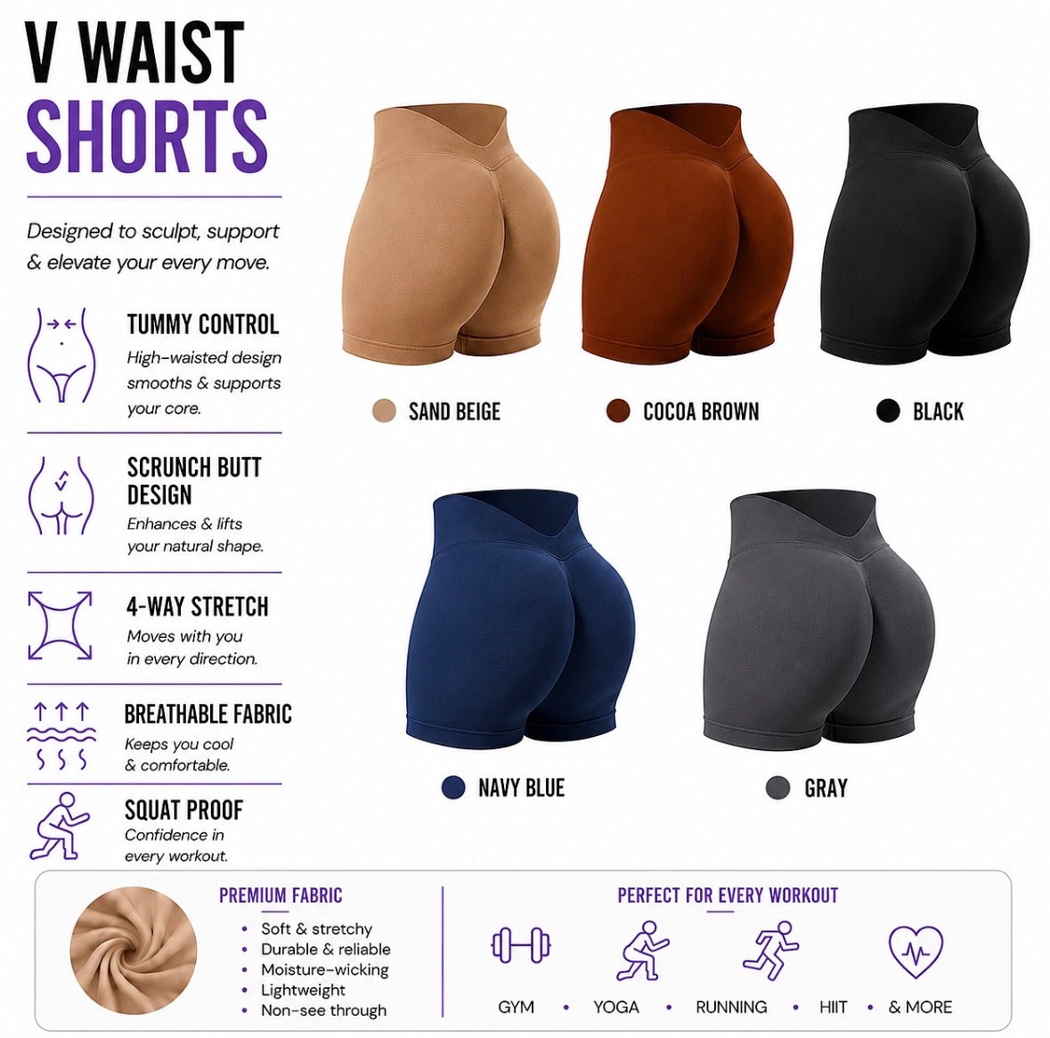 SculptFlex V-Waist Scrunch Shorts (2-Pack)